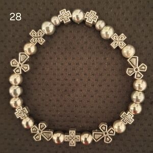 Silver Beaded Bracelet with Cross Charms